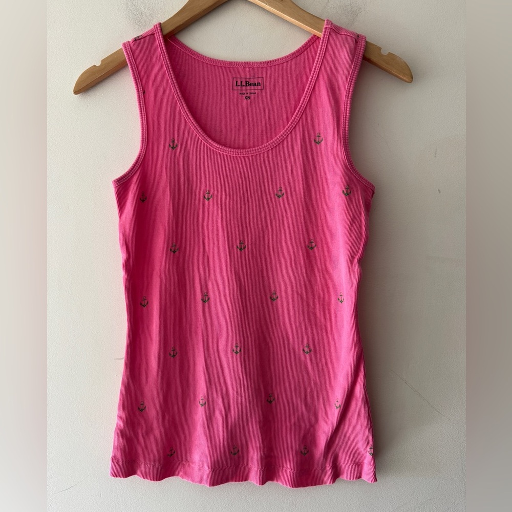L.L. Bean‎ Pink Ribbed Anchor Print Nautical Tank Top